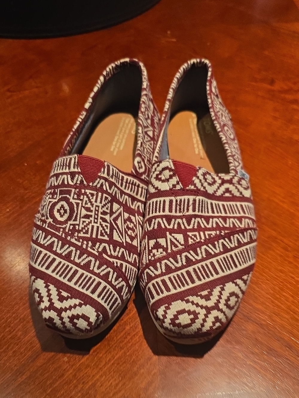 Toms Burgundy and White Patterned Espadrilles